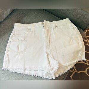 American Eagle Outfitters White Jean Shorts Distressed Frayed Hem